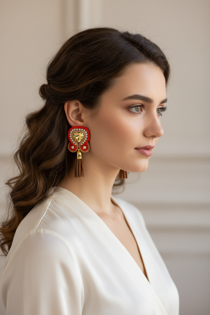 Aretes rojos en modelo