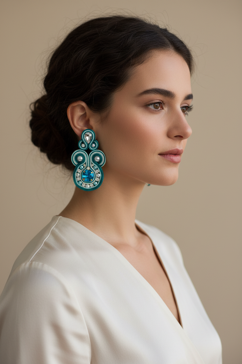 Aretes turquesa en modelo